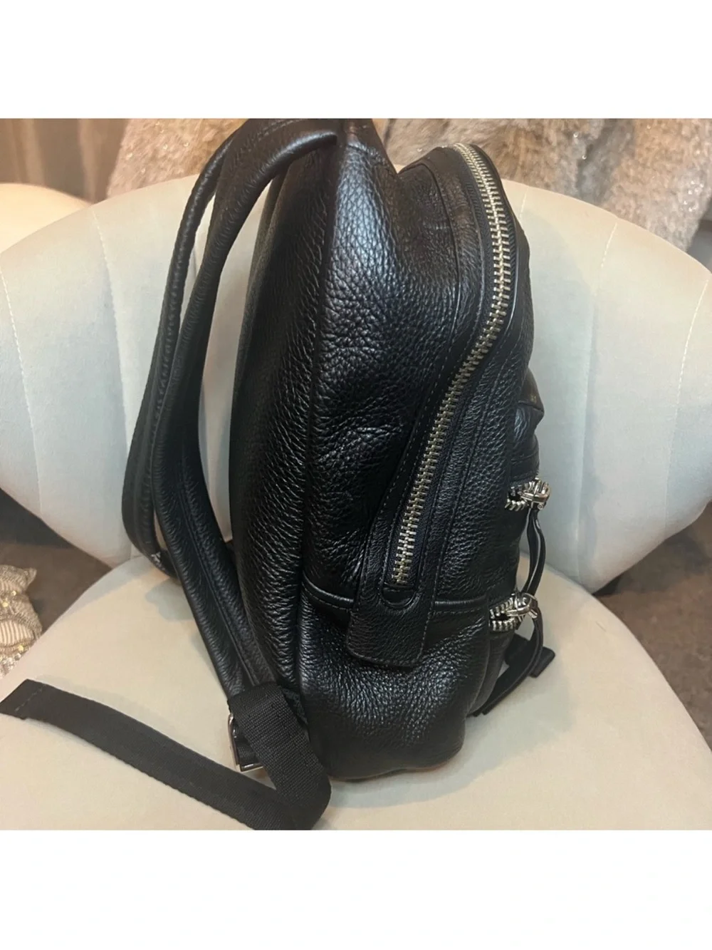 Marc by Marc Jacobs Black Leather Mini Backpack with Front Zippers - Unbranded
